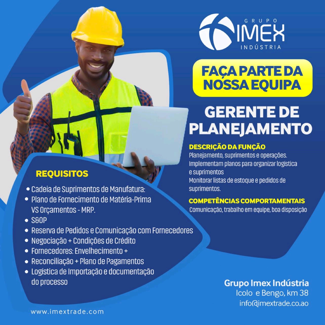 VAGA PARA GERENTE DE PLANEJAMENTO 