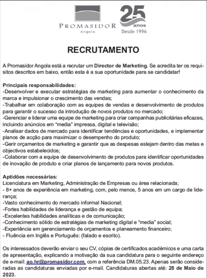 VAGA PARA UM(1) DIRECTOR DE MARKETING 