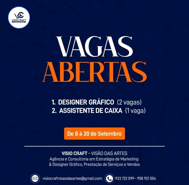 VAGAS PARA (2) DESIGNER GRÁFICO E (1) ASSISTENTE DE CAIXA