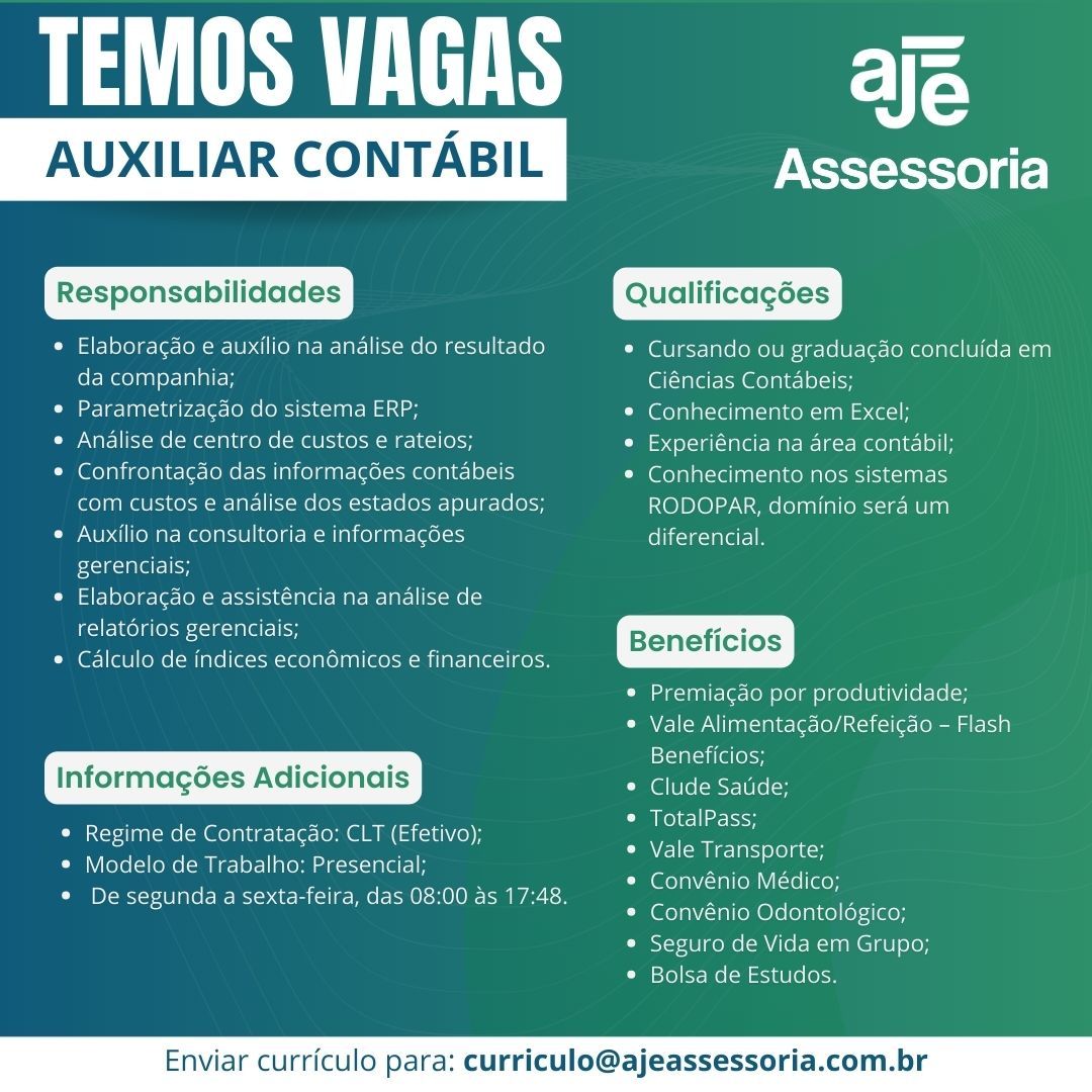 Vaga para Auxiliar Contábil