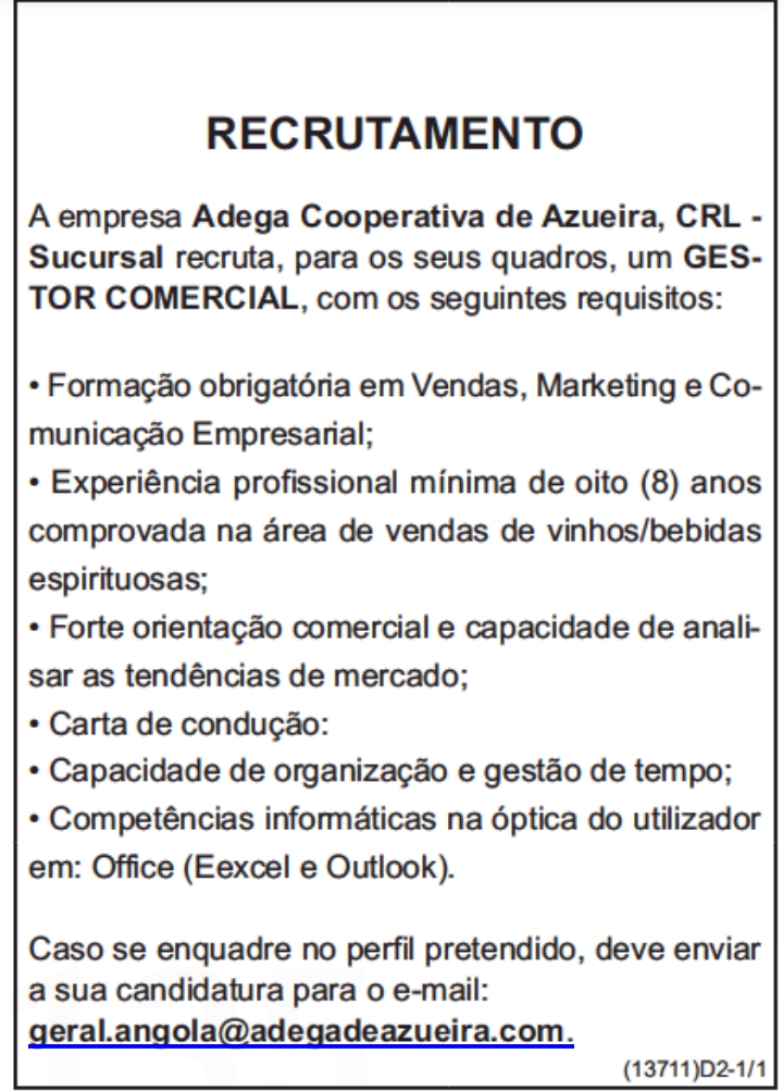 VAGA PARA GESTOR COMERCIAL