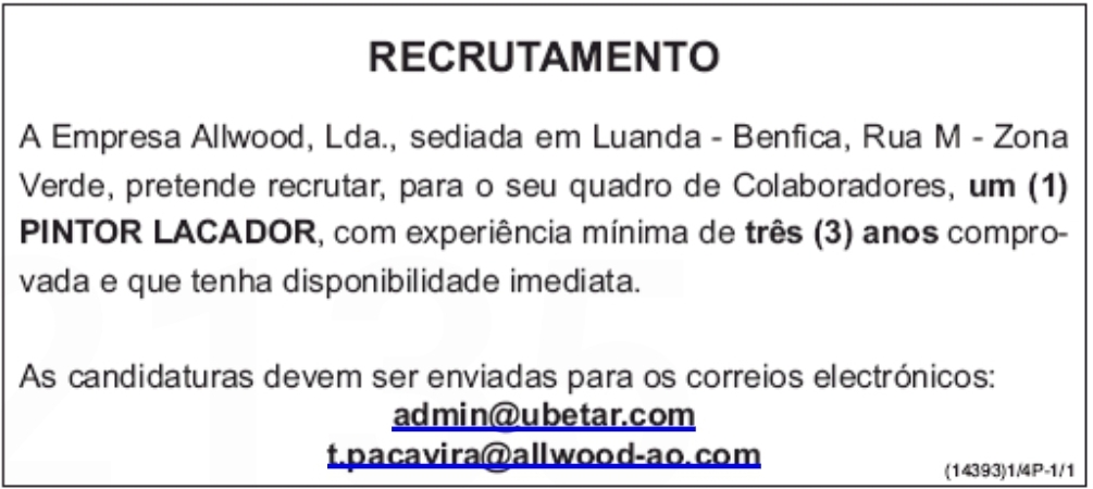 VAGA PARA UM PINTOR LACADOR