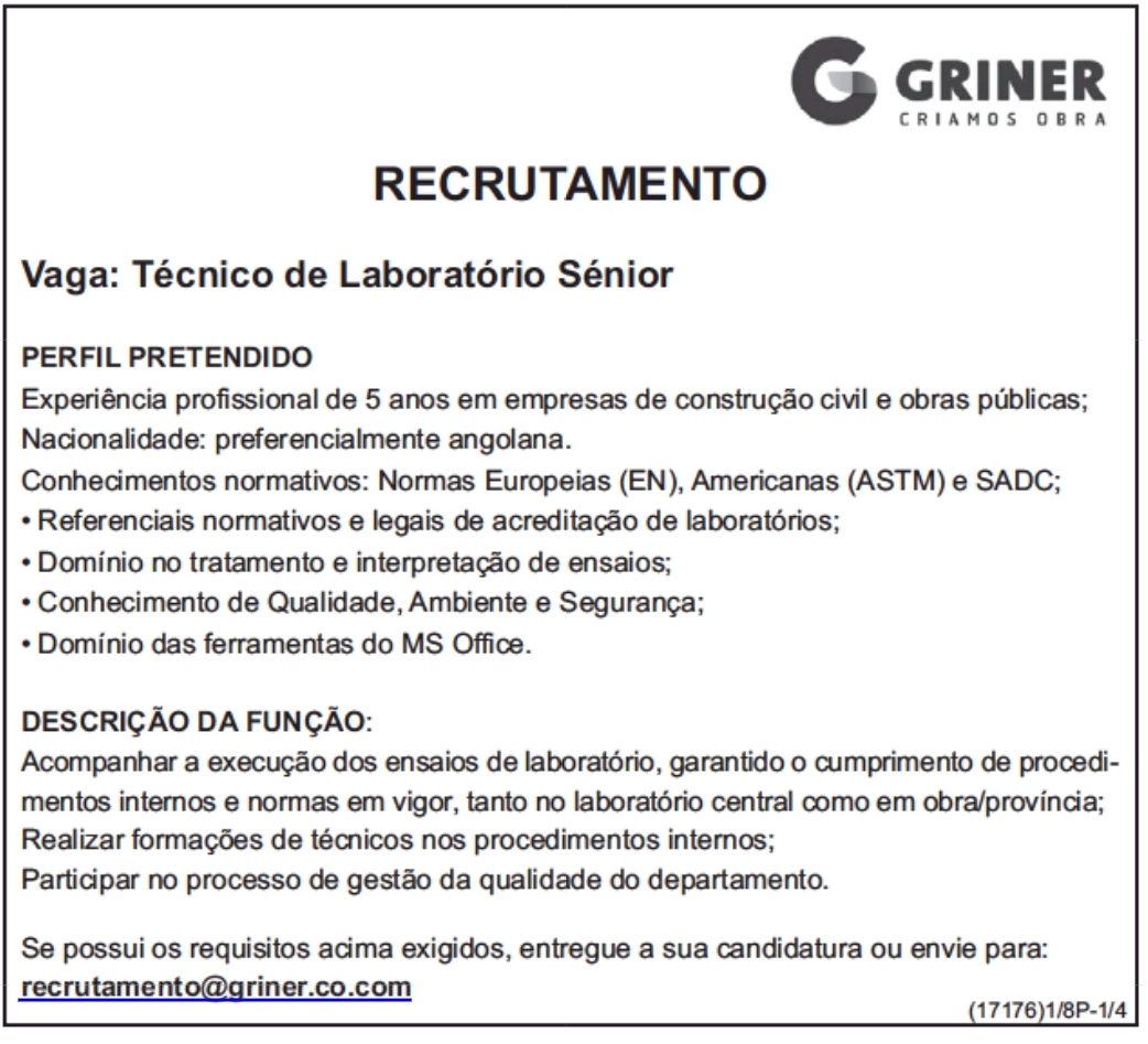 Precisa-se de Técnico de Laboratório Sénior 