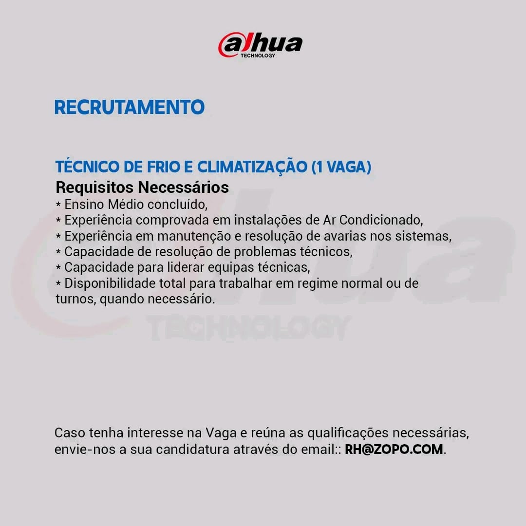 TÉCNICO DE FRIO E CLIMATIZAÇÃO (1 VAGA) 