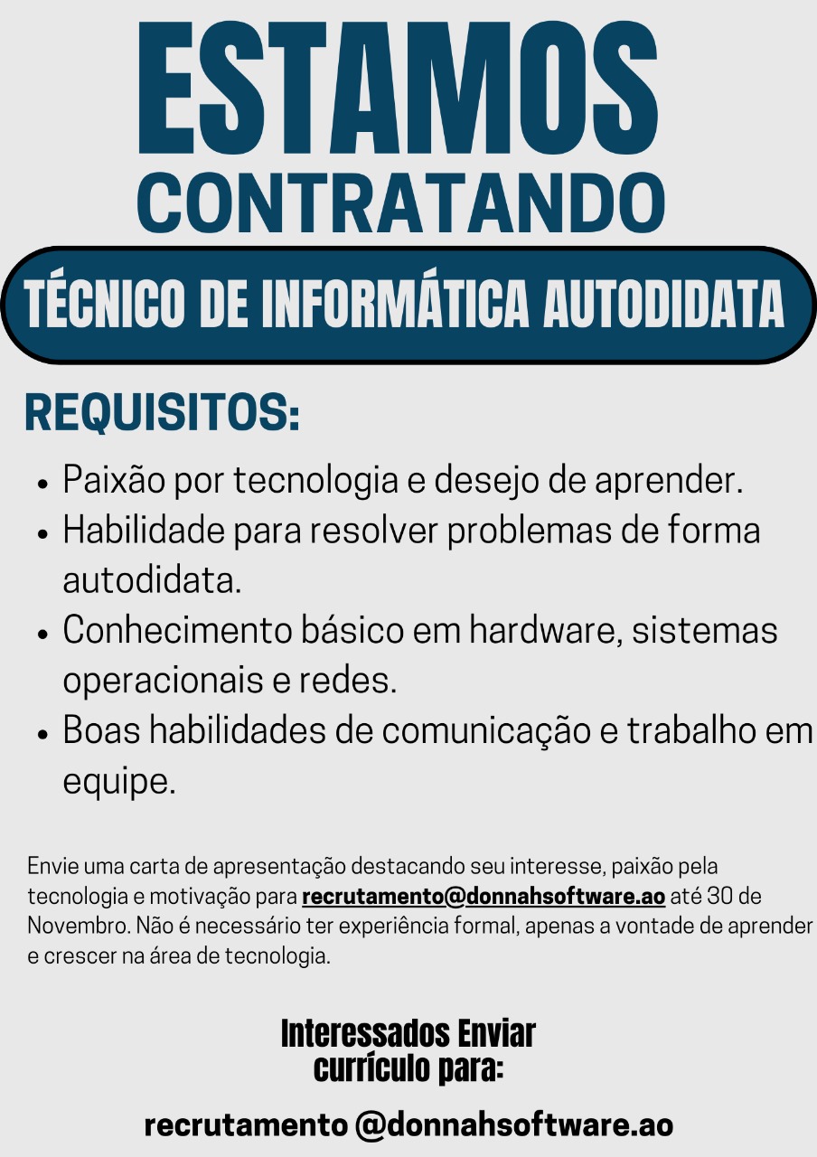 VAGA PARA TÉCNICO DE INFORMÁTICA AUTODIDATA 