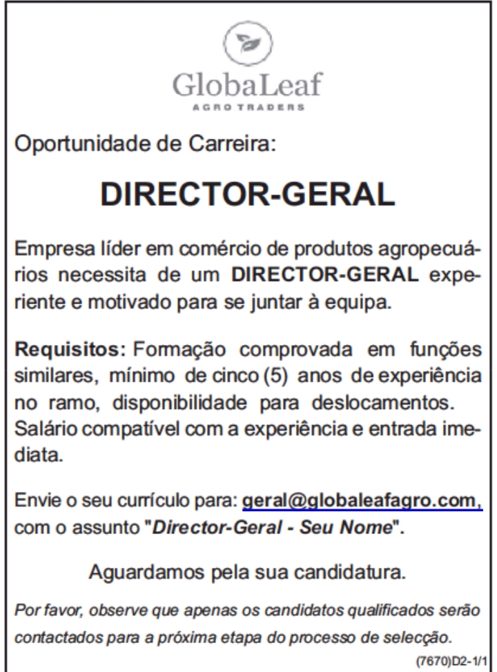 VAGA PARA DIRECTOR-GERAL