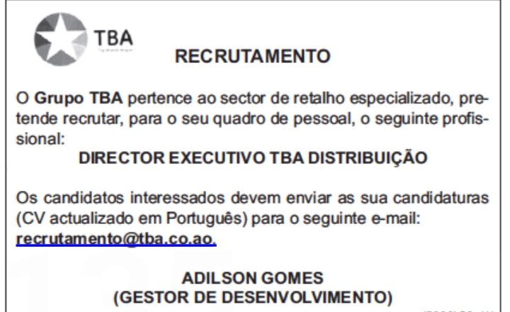 VAGA PARA DIRECTOR EXECUTIVO TBA DISTRIBUIÇÃO 