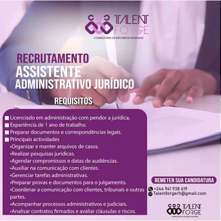Vaga para Assistente Administrativo Jurídico
