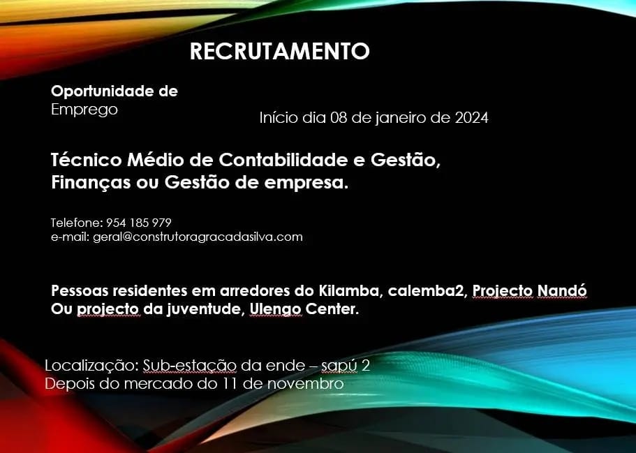 Vaga para Técnico Médio de Contabilidade e Gestão, Finanças ou Gestão de empresa