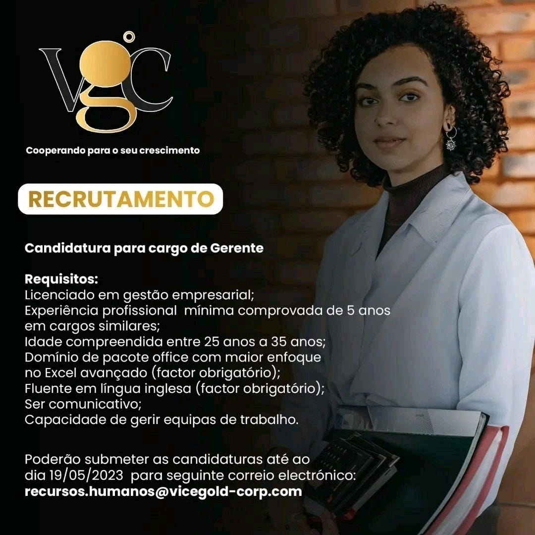 Vaga disponível para o cargo de Gerente
