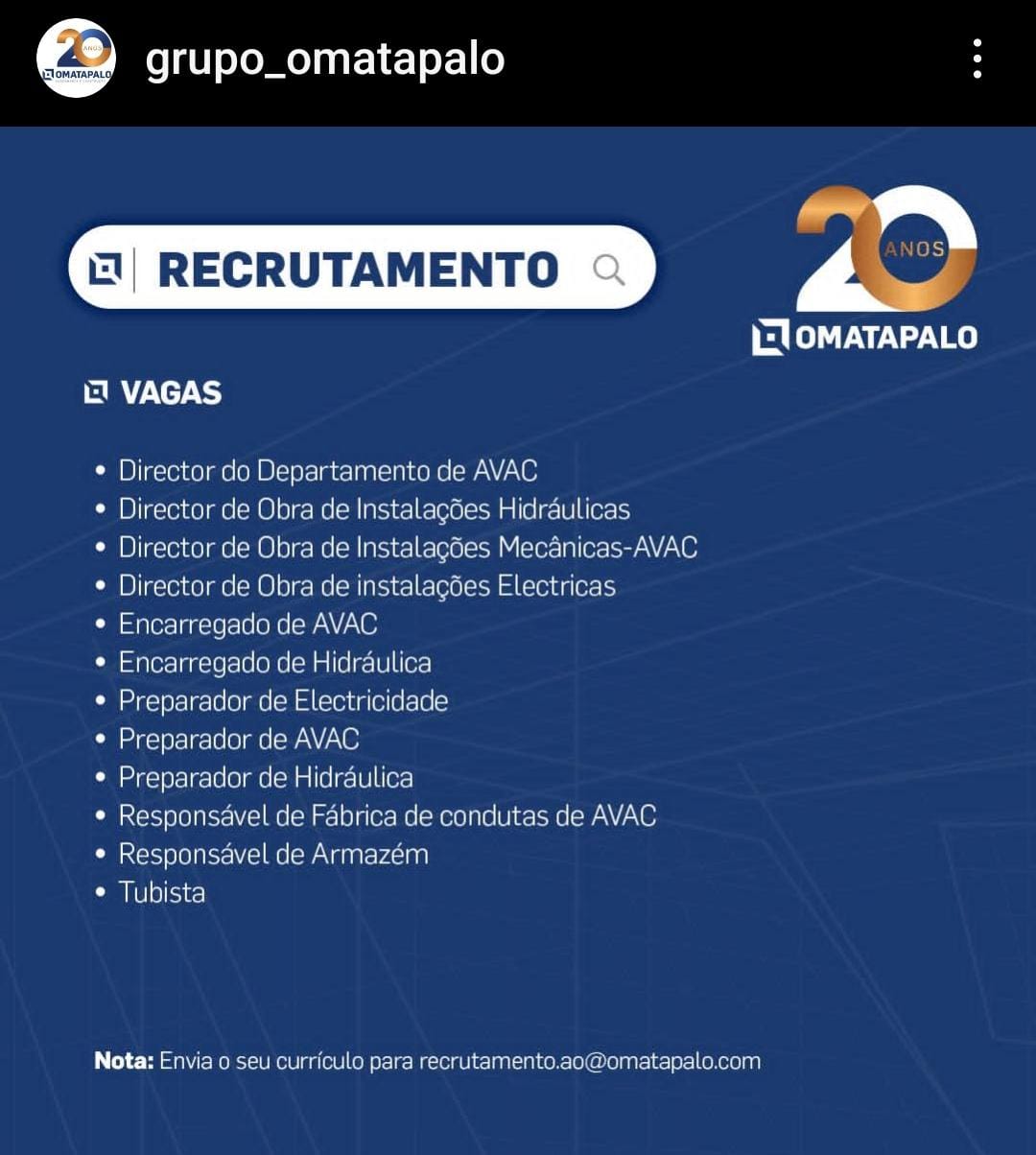 ABERTAS DOZE (12) VAGAS NA OMATAPALO