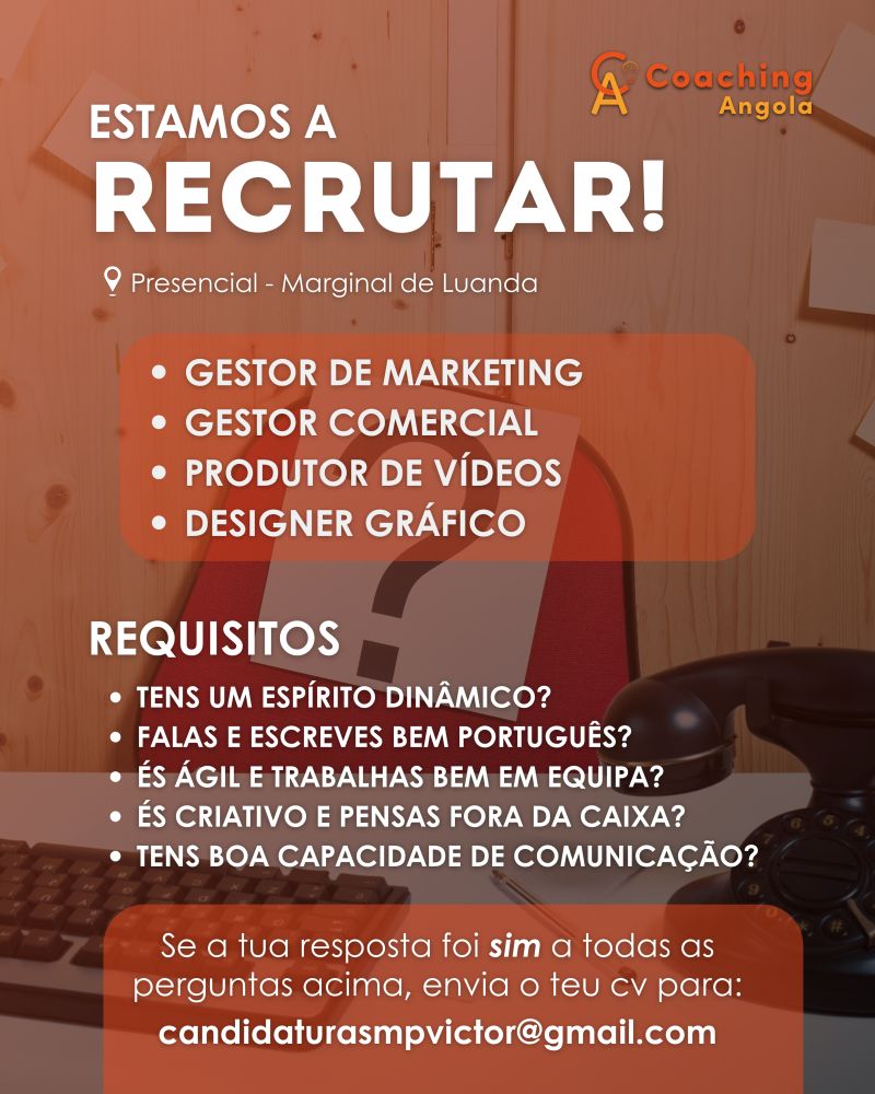 Vagas para Gestor de Marketing, Gestor Comercial, Produtor de Vídeos, Designer Gráfico 