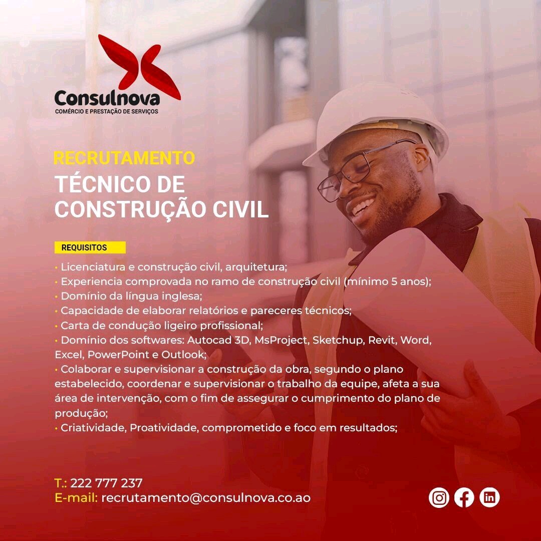 VAGA PARA TÉCNICO DE CONSTRUÇÃO CIVIL