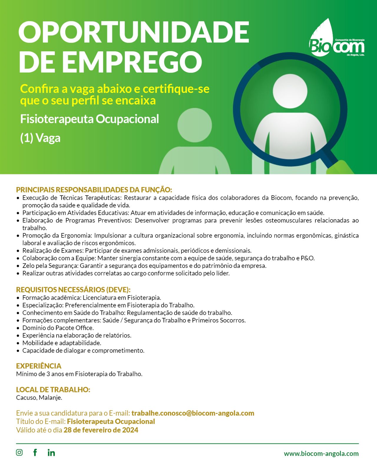 Oportunidade de Emprego para Fisioterapeuta Ocupacional