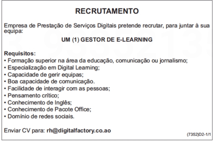 VAGA PARA UM (1) GESTOR DE E-LEARNING 