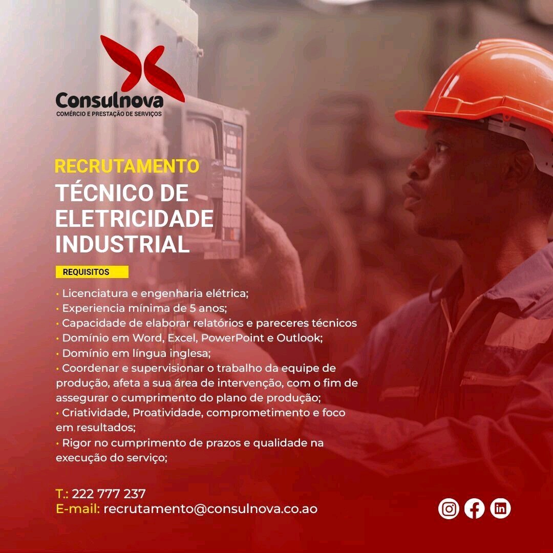 VAGA PARA TÉCNICO DE ELECTRICIDADE INDUSTRIAL 