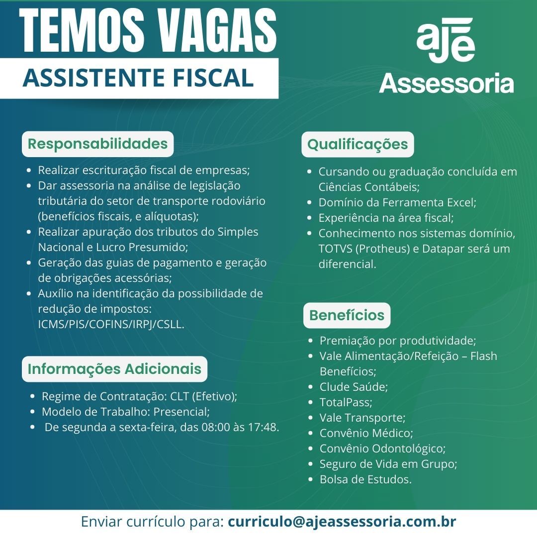 Vaga para Assistente Fiscal