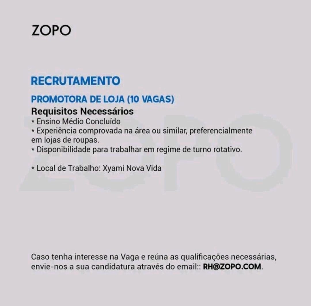DEZ(10) VAGAS PARA PROMOTORAS DE LOJA 