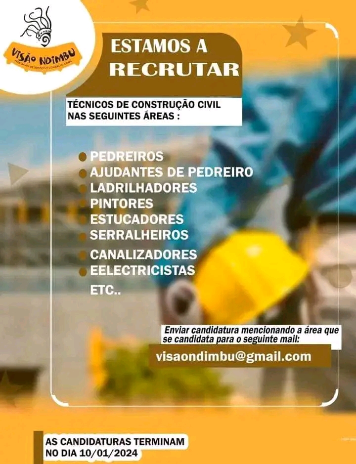 OPORTUNIDADE DE EMPREGO PARA TÉCNICOS DE CONSTRUÇÃO CIVIL 