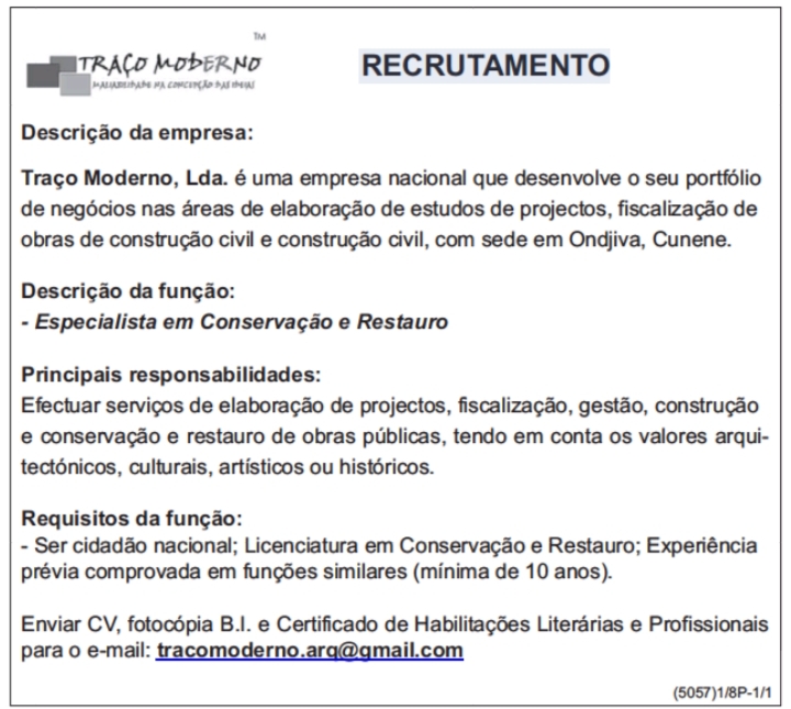 Precisa-se de Especialista em Conservação e Restauro