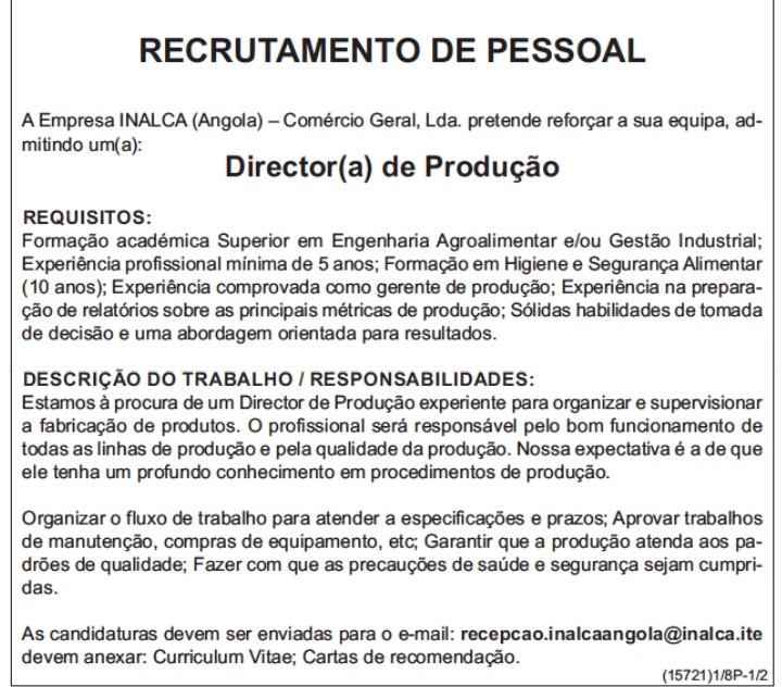 Vaga para Director(a) de Produção