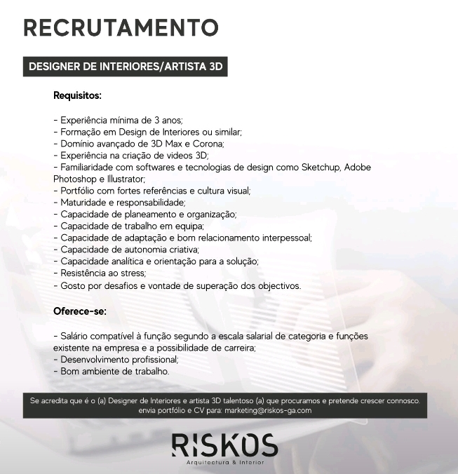 VAGA PARA DESIGNER DE INTERIORES/ARTISTA 3D 