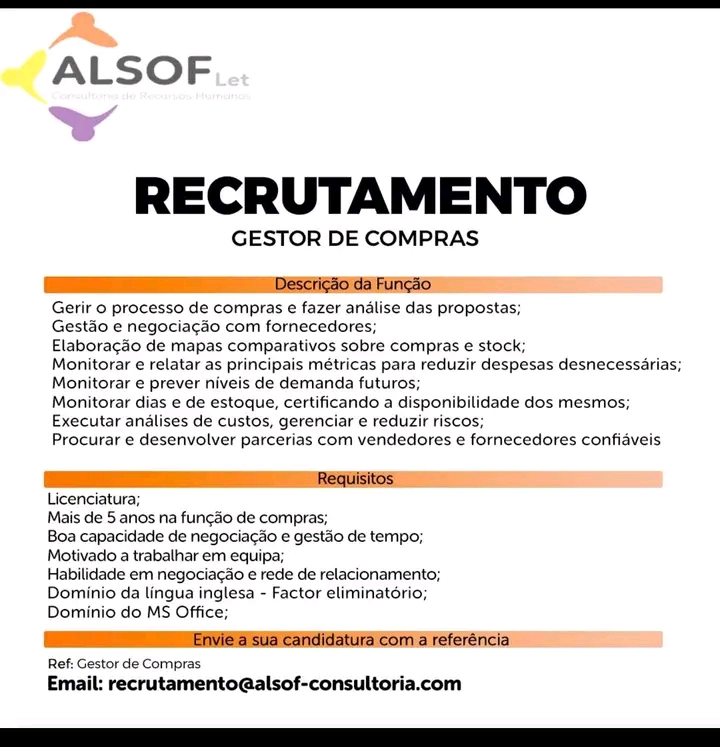 VAGA PARA GESTOR DE COMPRAS 
