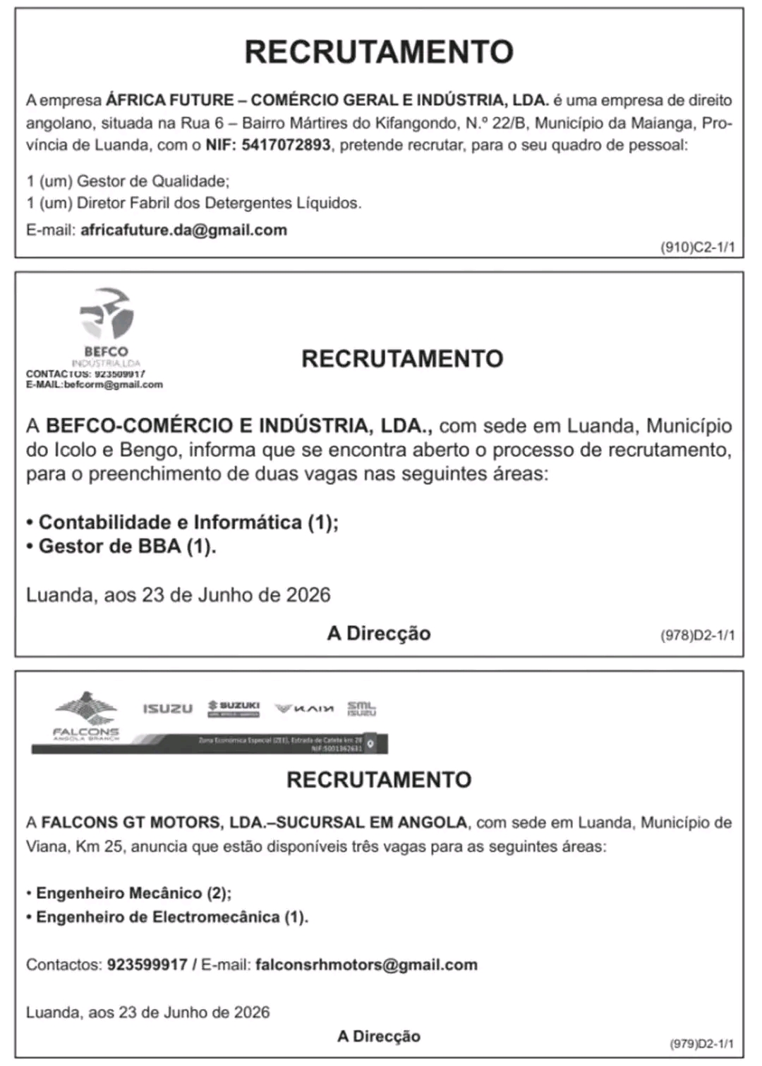 Vaga para Gestor de Qualidade