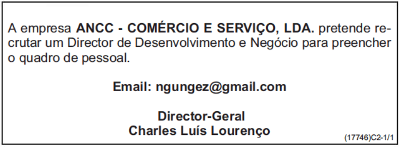 VAGA PARA UM (1) DIRECTOR DE DESENVOLVIMENTO E NEGÓCIO