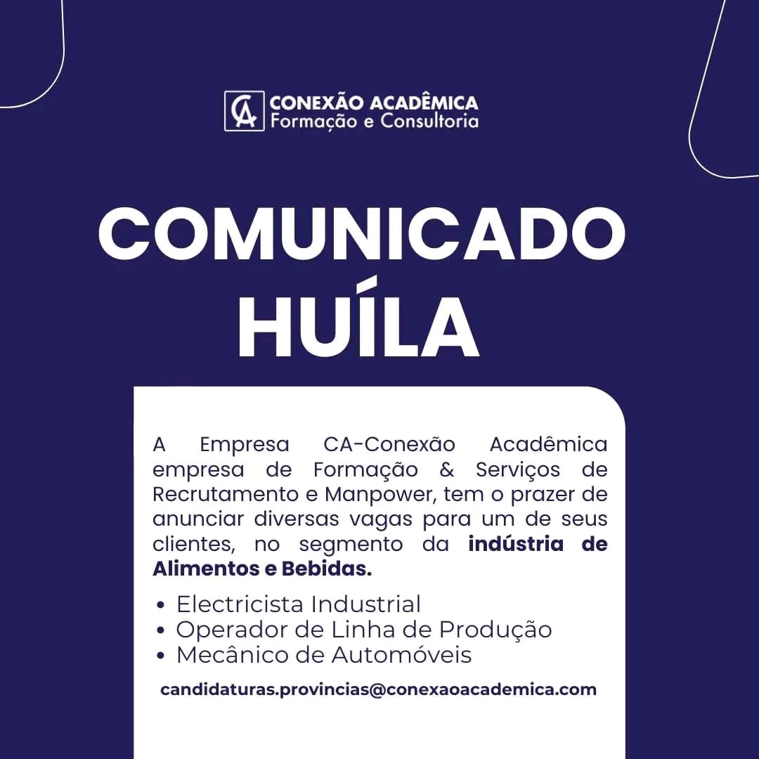 Vagas disponíveis para Eletricista Industrial, Operador de Linha de Produção, Mecânico de Automóveis