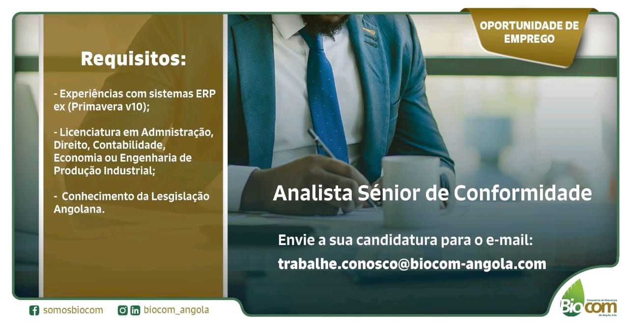 Vaga para Analista Sénior de Conformidade 