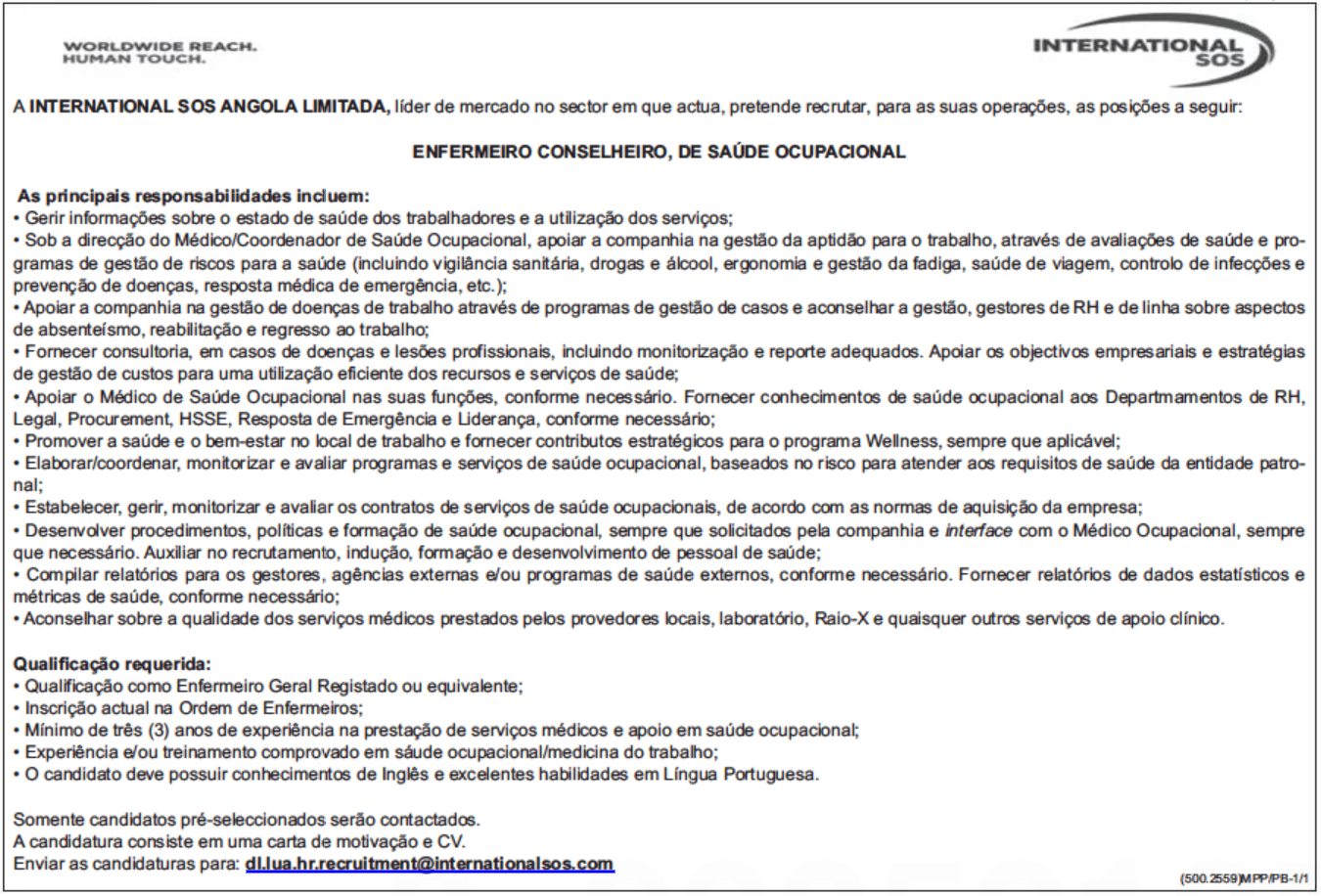 VAGA PARA ENFERMEIRO CONSELHEIRO DE SAÚDE OCUPACIONAL 