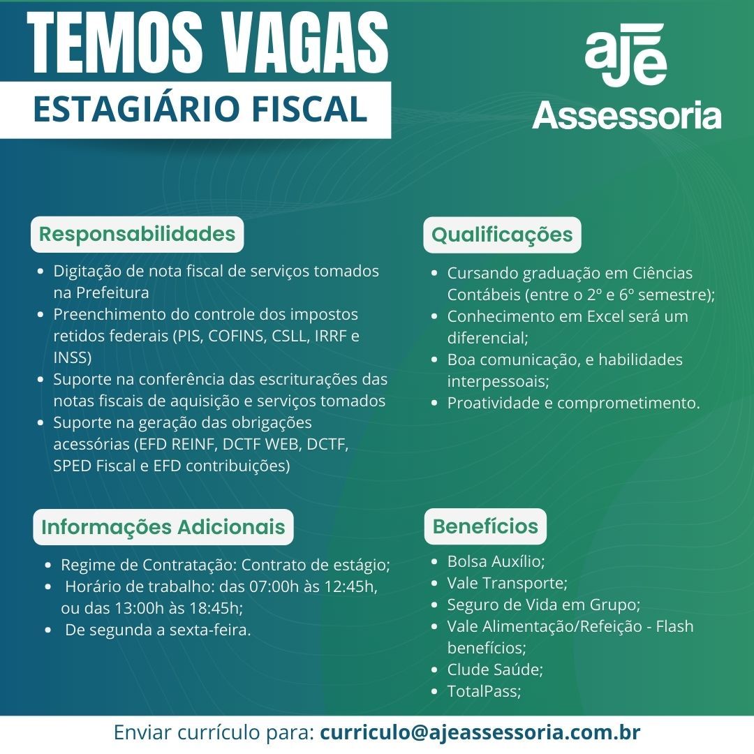 Vaga para Estagiário(a) Fiscal