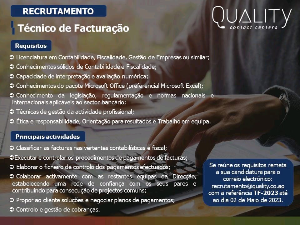 Vaga para Técnico de Facturação
