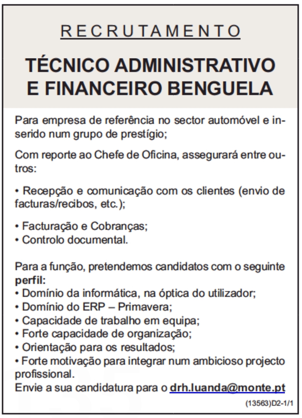 RECRUTAMENTO DE TÉCNICO ADMINISTRATIVO E FINANCEIRO