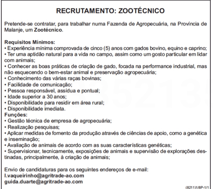 VAGA PARA UM (1) ZOOTÉCNICO