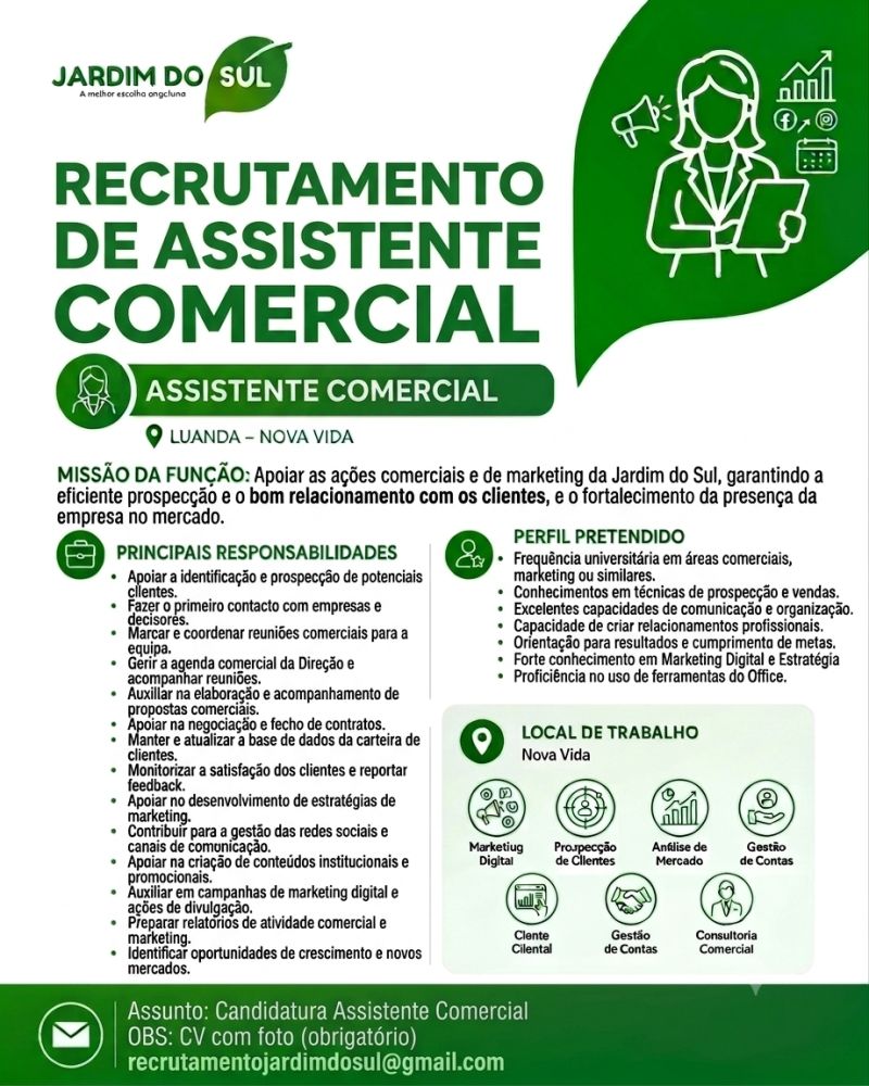 Vaga para Assistente Comercial