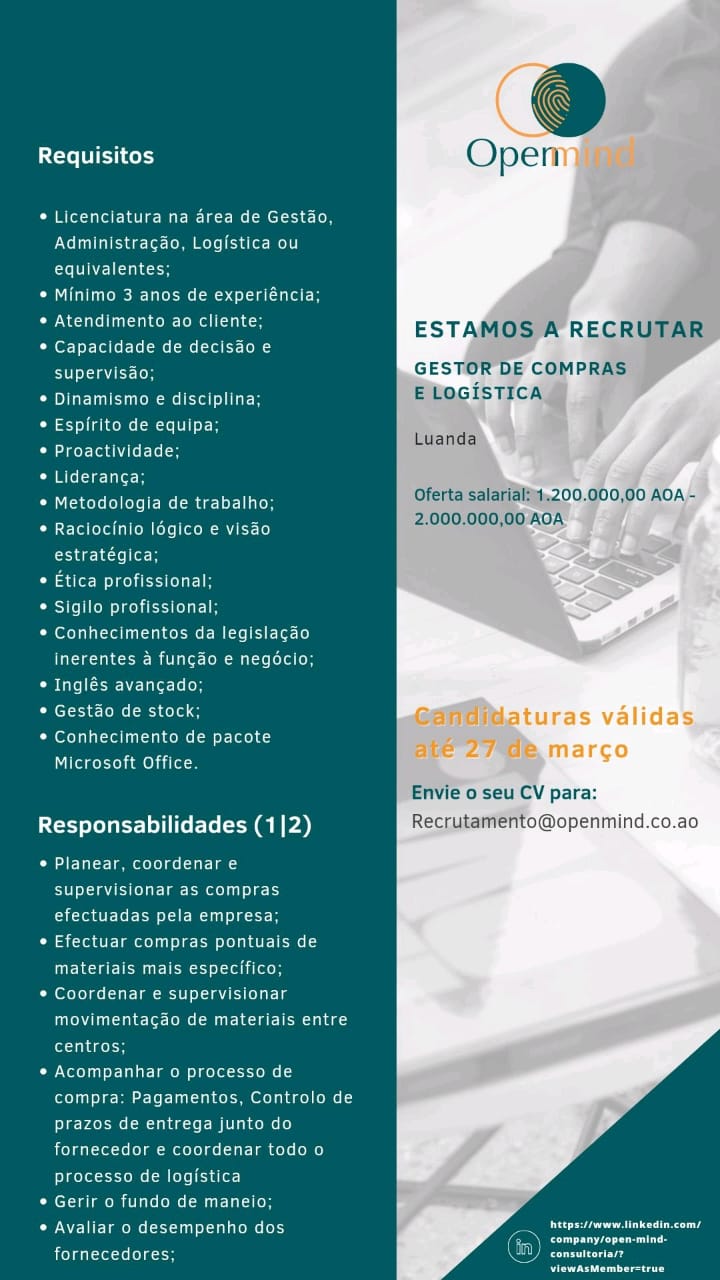 VAGA PARA GESTOR DE COMPRAS E LOGÍSTICA 