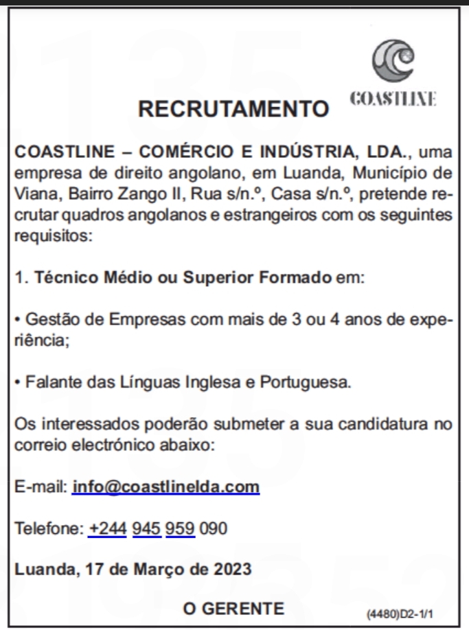 Vaga para Técnico Médio ou Superior Formado em Gestão de Empresas 