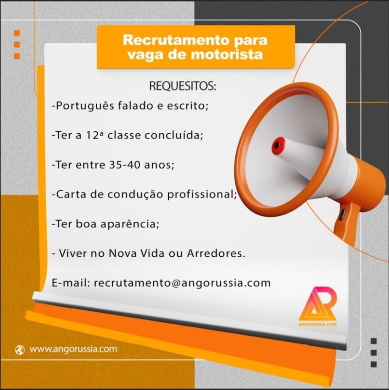 Recrutamento para vaga de motorista 