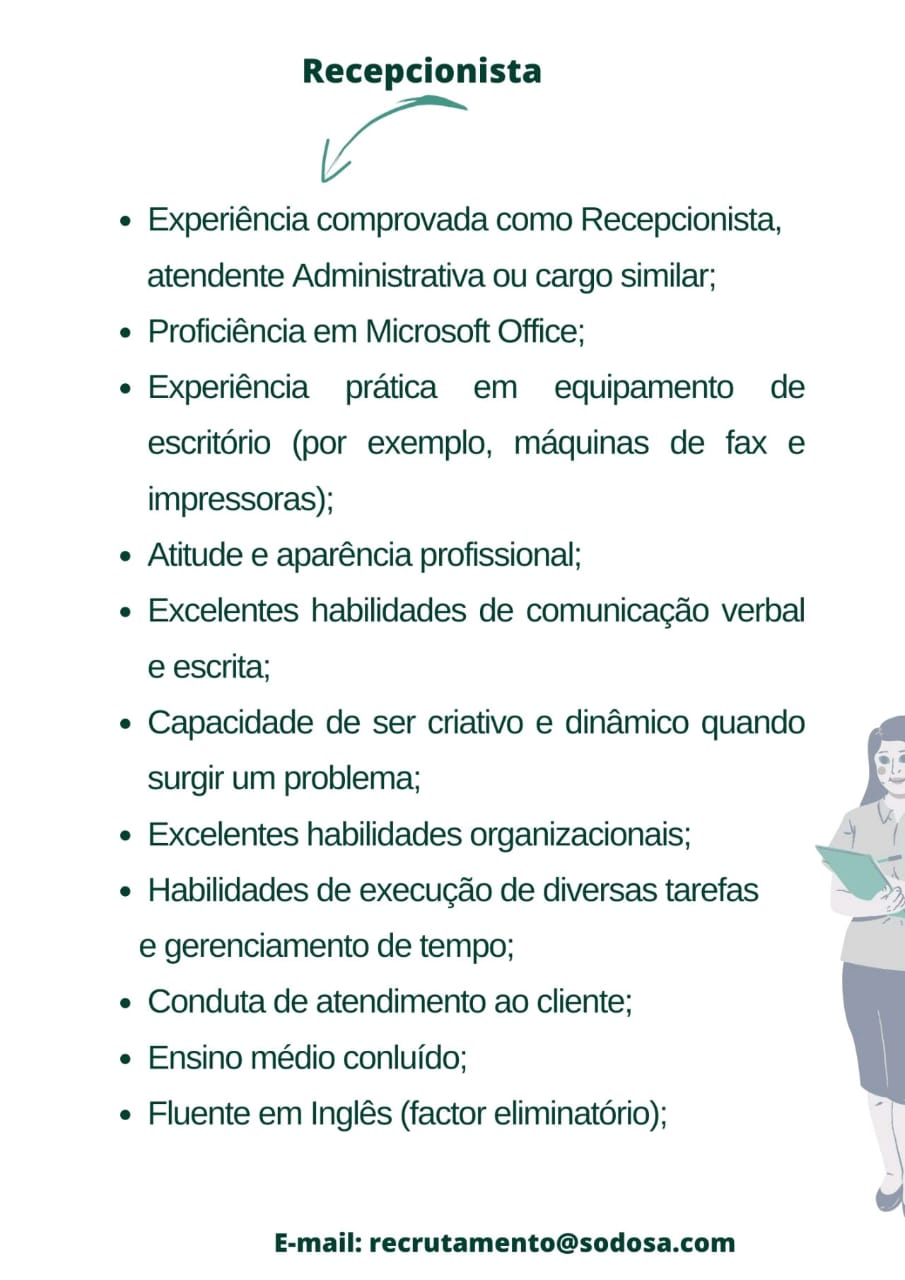 Vaga para Recepcionista