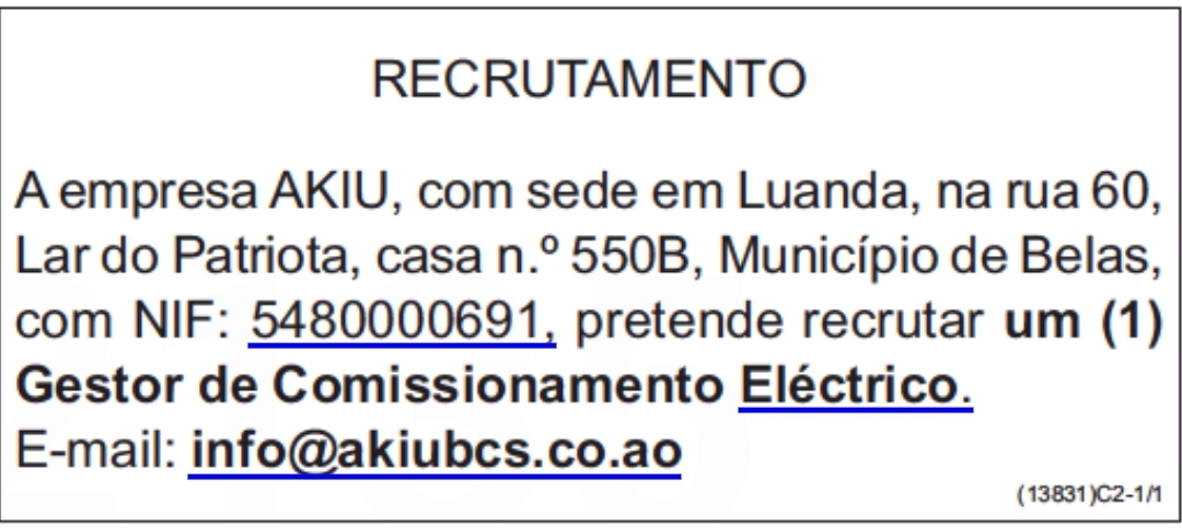 Vaga para Um (1) Gestor de Comissionamento Eléctrico