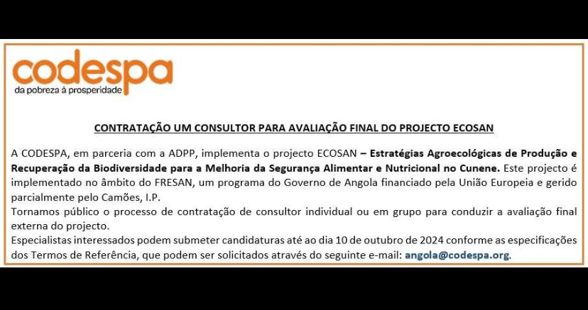 OPORTUNIDADE PARA UM CONSULTOR PARA AVALIAÇÃO FINAL DO PROJECTO ECOSAN