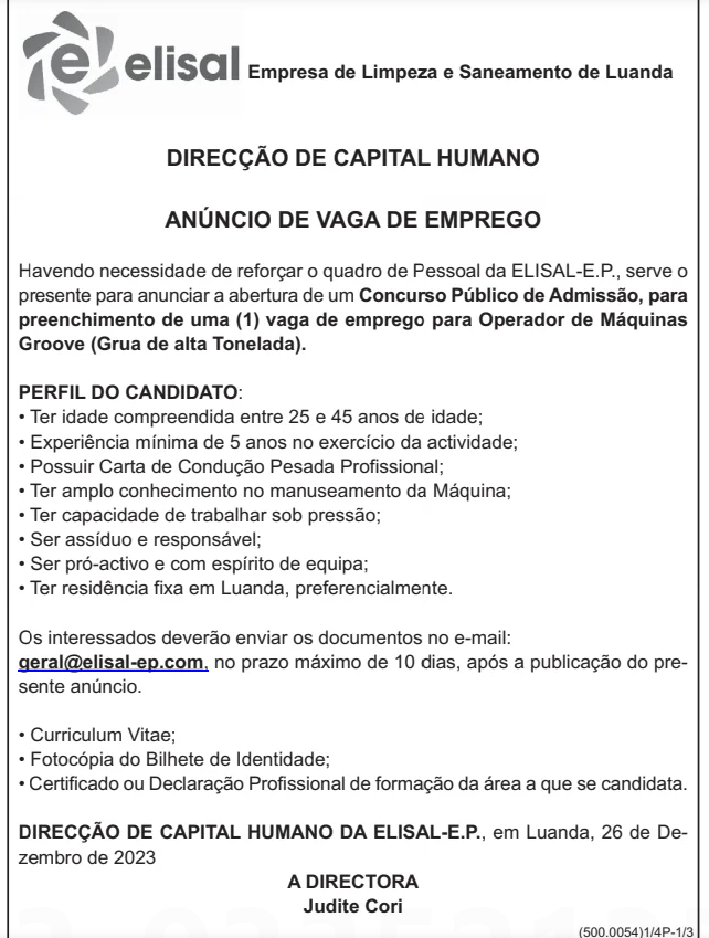 Vaga para Operador de Máquinas Groove (Grua de alta Tonelada)