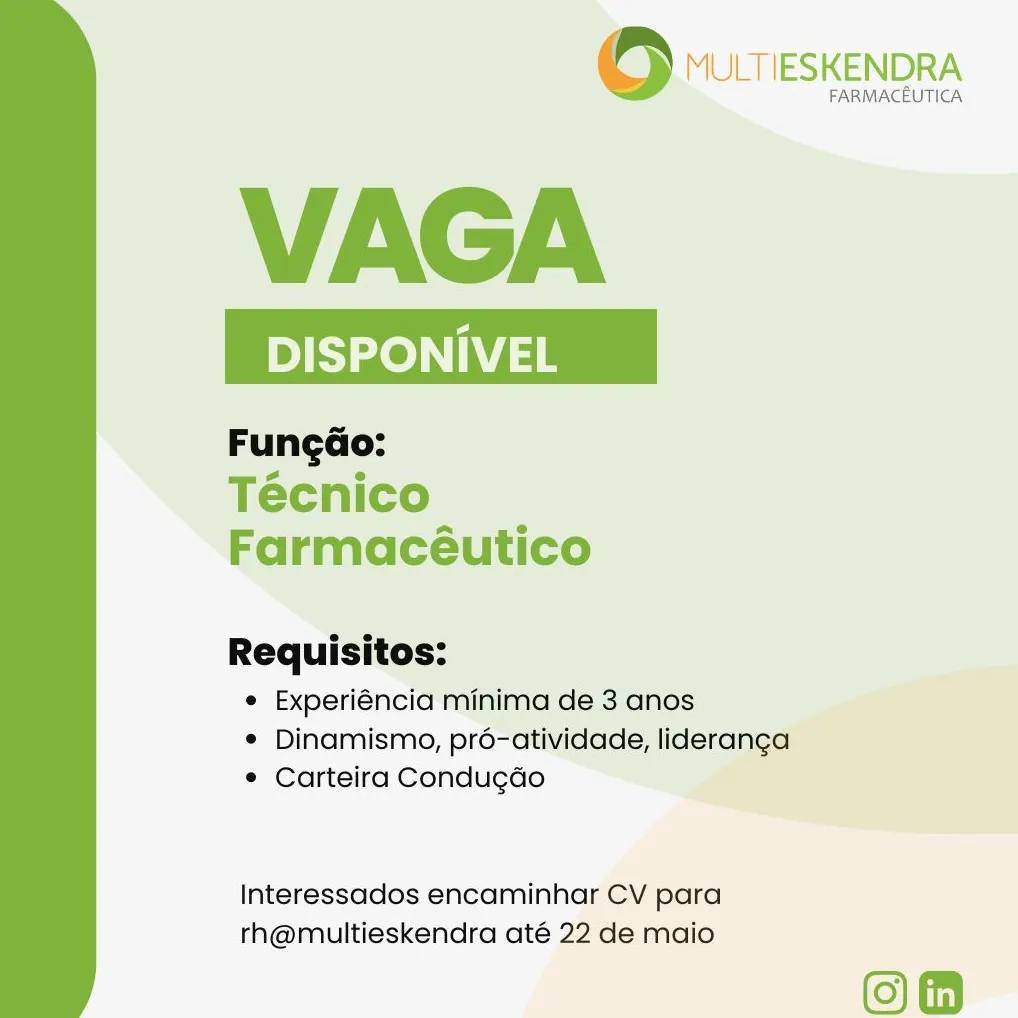 Vagas para Técnico Farmacêutico