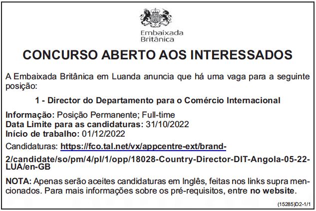 Vaga para Director do Departamento para o Comércio Internacional 
