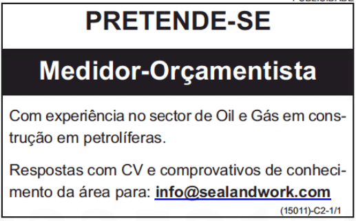 Vaga para Medidor-Orçamentista