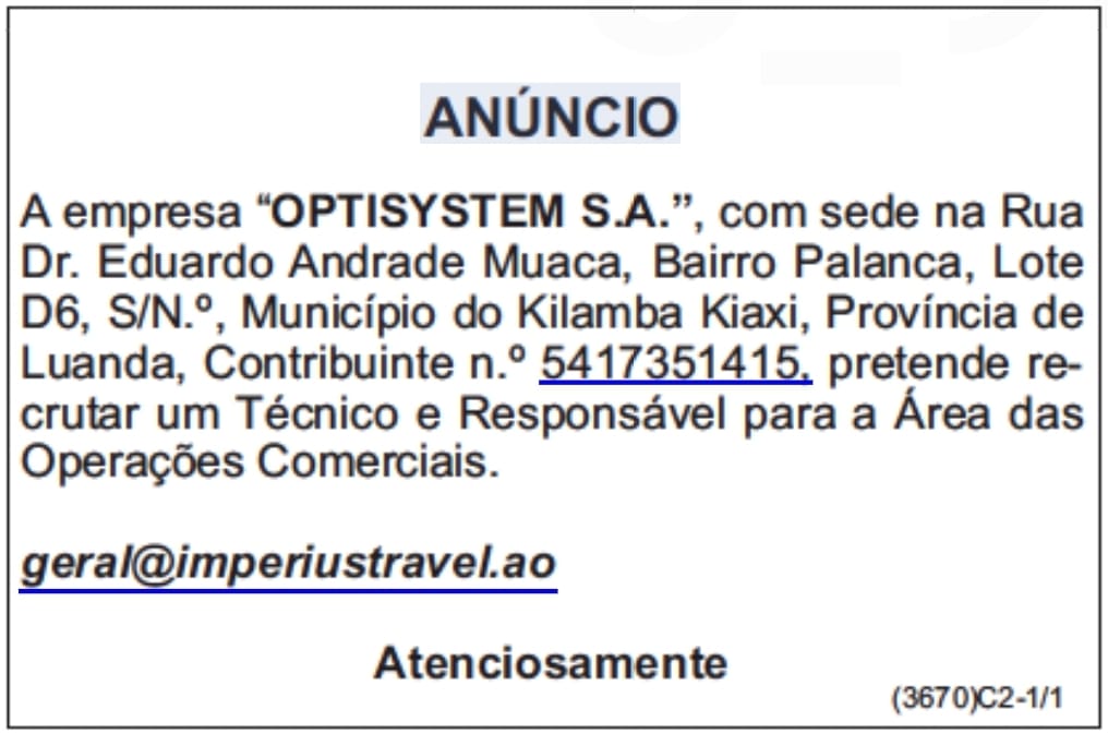 Recrutamento para Área das Operações Comerciais