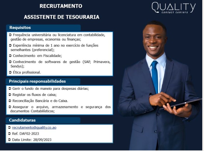 Vaga para Assistente de Tesouraria