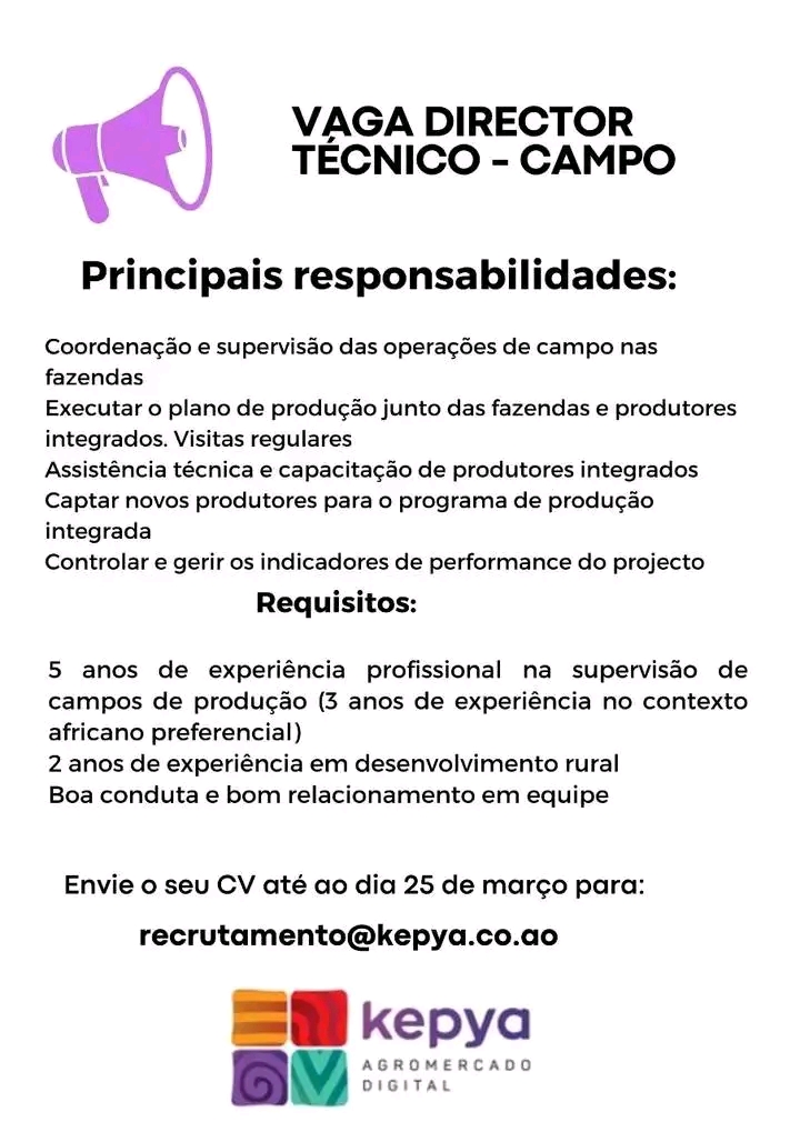VAGA PARA DIRECTOR TÉCNICO -CAMPO 
